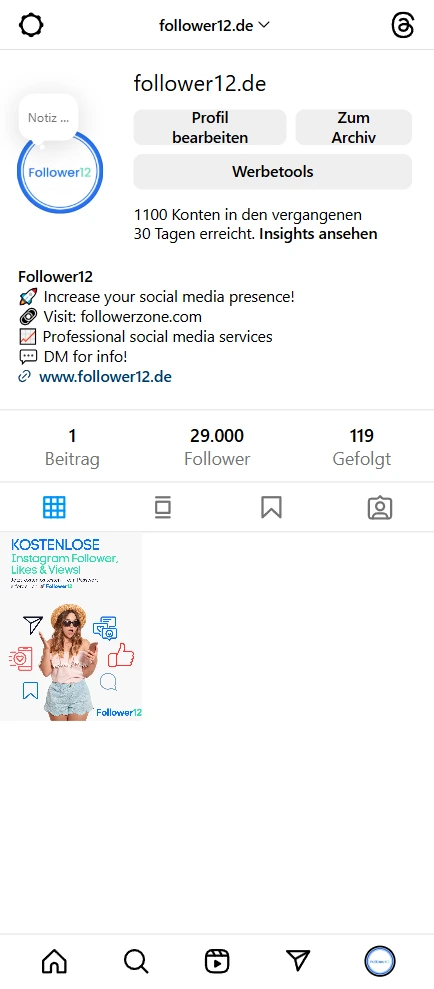 Beispielhafte Instagram-Profilansicht mit Likes und Followern