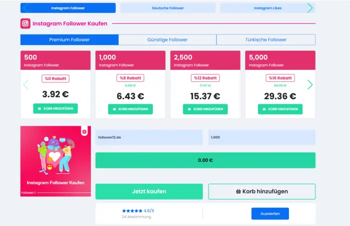 Instagram Follower kaufen Preise Follower